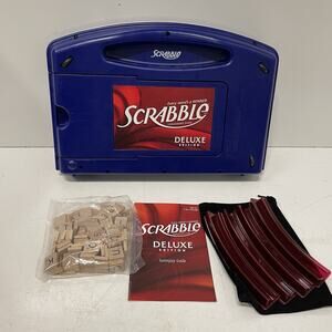 Hasbro Scrabble 2010 Deluxe Edition Blue Board Game 16807 Plastic Case Travel